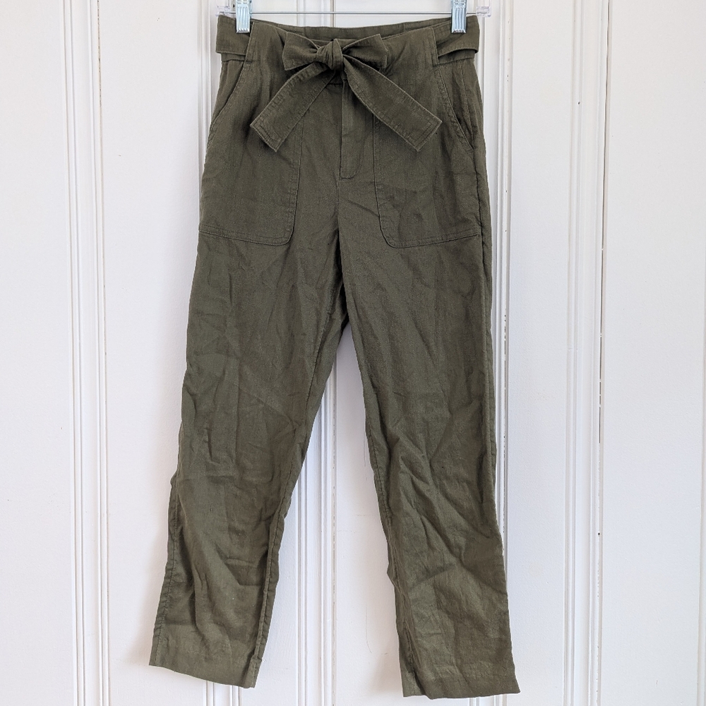 Olive Green High-Waisted Pants with Tie Belt